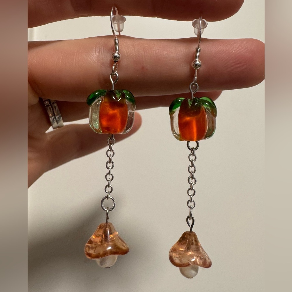 Orange glass persimmon Dangle Earrings